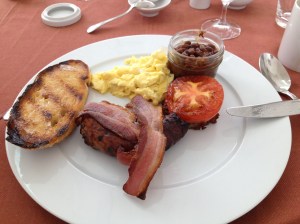Breakfast ...sausage with blueberries and all the fixin's
